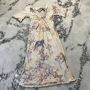 Z&L Dress Womens Sz L Europe V-neck tie-up open-back bell-sleeved trimmed maxi